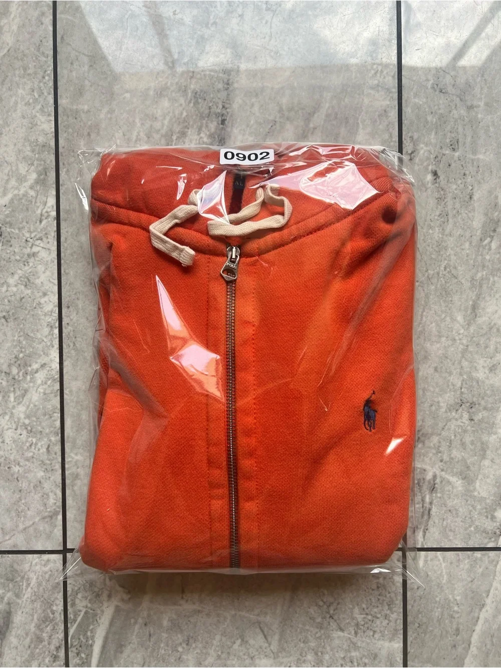 Polo Ralph Lauren Full Zip Hoodie Orange Mens Embroidered Hooded Sweatshirt L